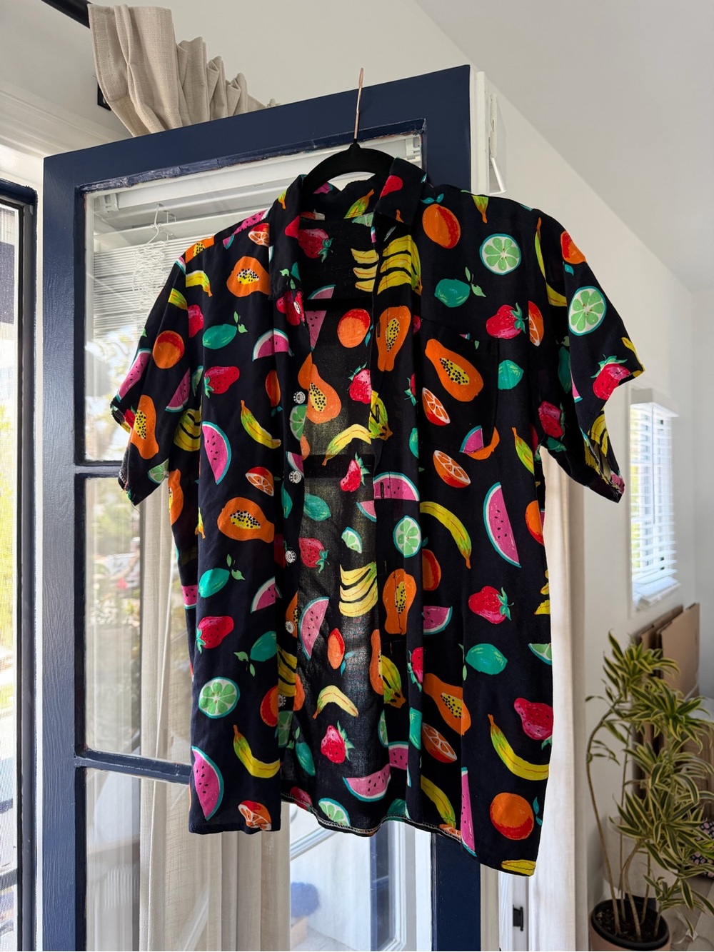 Fun Fruit-Print Collared Linen Too